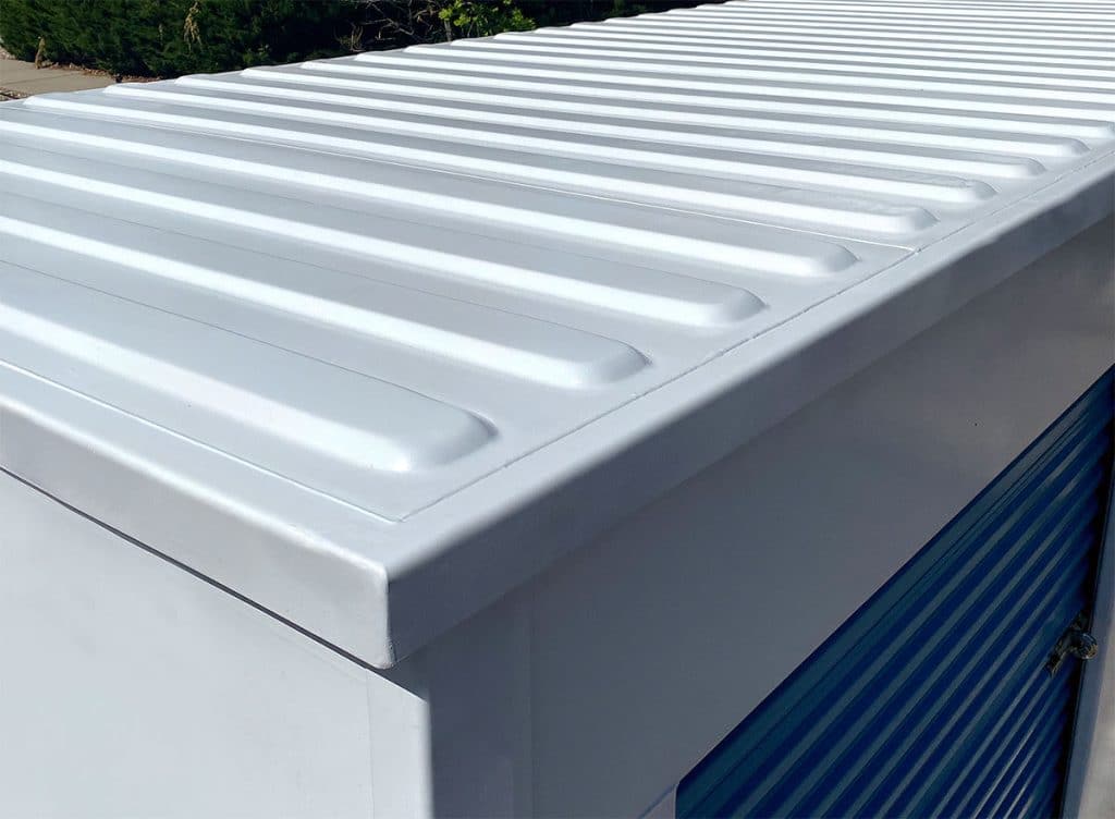 A corrugated roof on a portable storage container. Corrugated roofs are the strongest option for portable storage containers.
